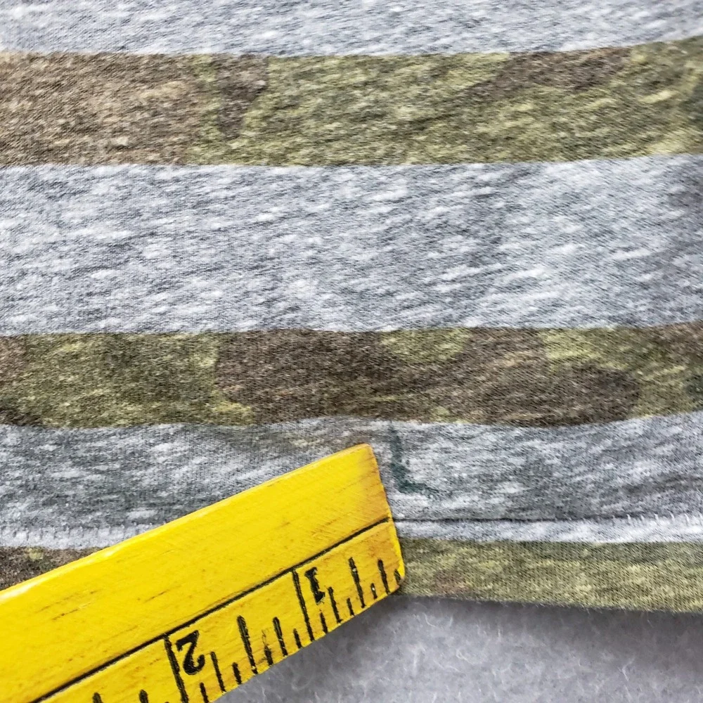 American Eagle Mens V-Neck Tee Gray Olive Green Heathered Stripe Normcore Grunge